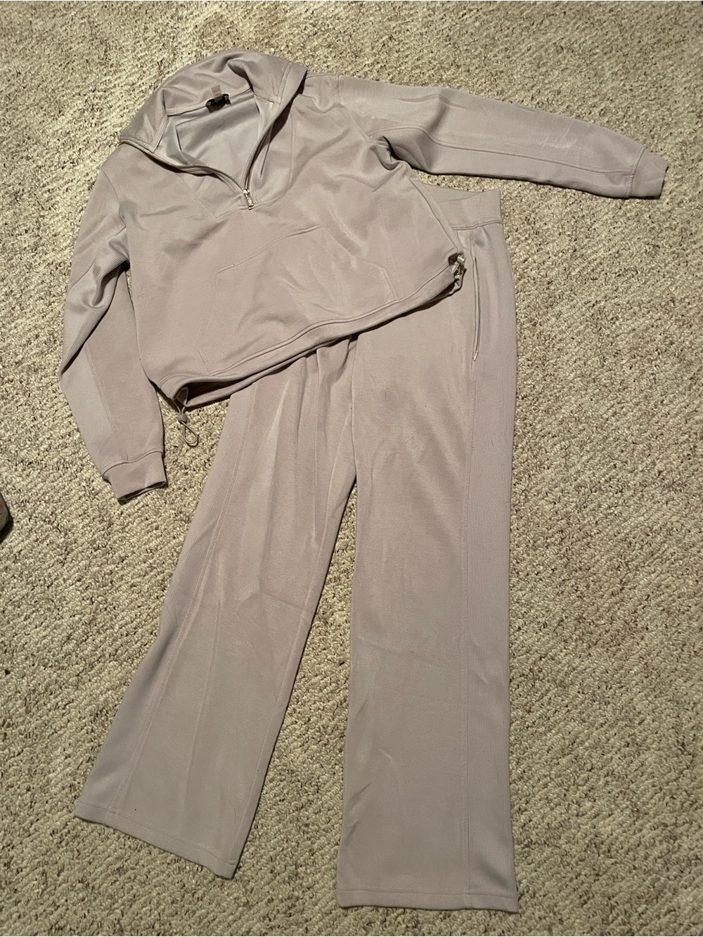 Elie Tahari Pale Taupe Ribbed Lounge Top